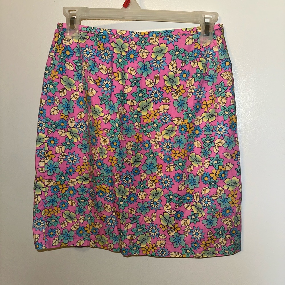 Vintage 90s Casual Corner Vibrant Floral Mini Skirt - Pink and Blue